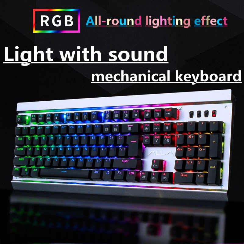 

Mechanical Keyboard 104 keys Backlit LED USB Wired Colorful Breathing Waterproof Mixed light Full Key Green Axis for PC desktop