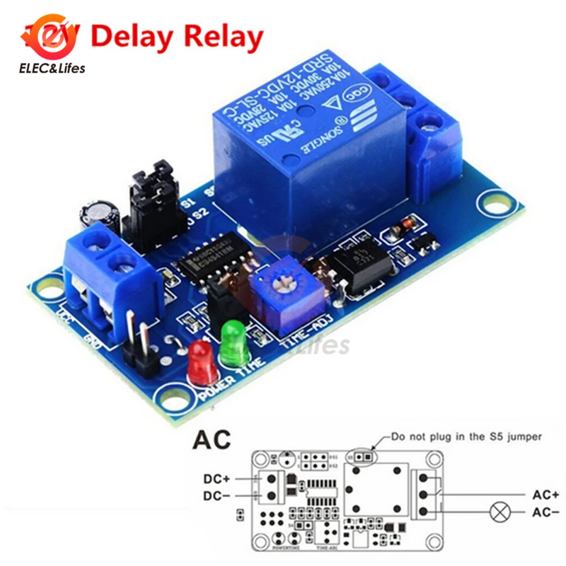 

DC 12V Time Relay Module Normal Open Time Delay Relay Timing Timer Relay Control Switch Adjustable Potentiometer LED Indicator
