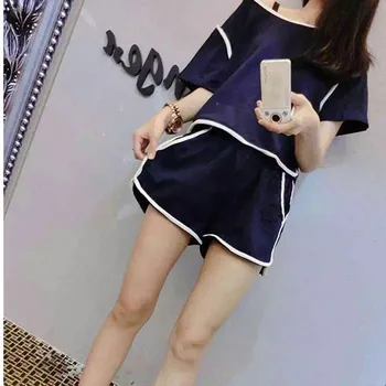

2018 Women Summer Casual Cotton O-neck Short Sleeves Tops + Shorts Two Piece Set Female Casual Solid Loose Suit Set Women's