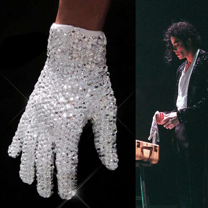 Редкие MJ Майкл Джексон обе стороны Стразы Серебряная коллекция перчаток ручной