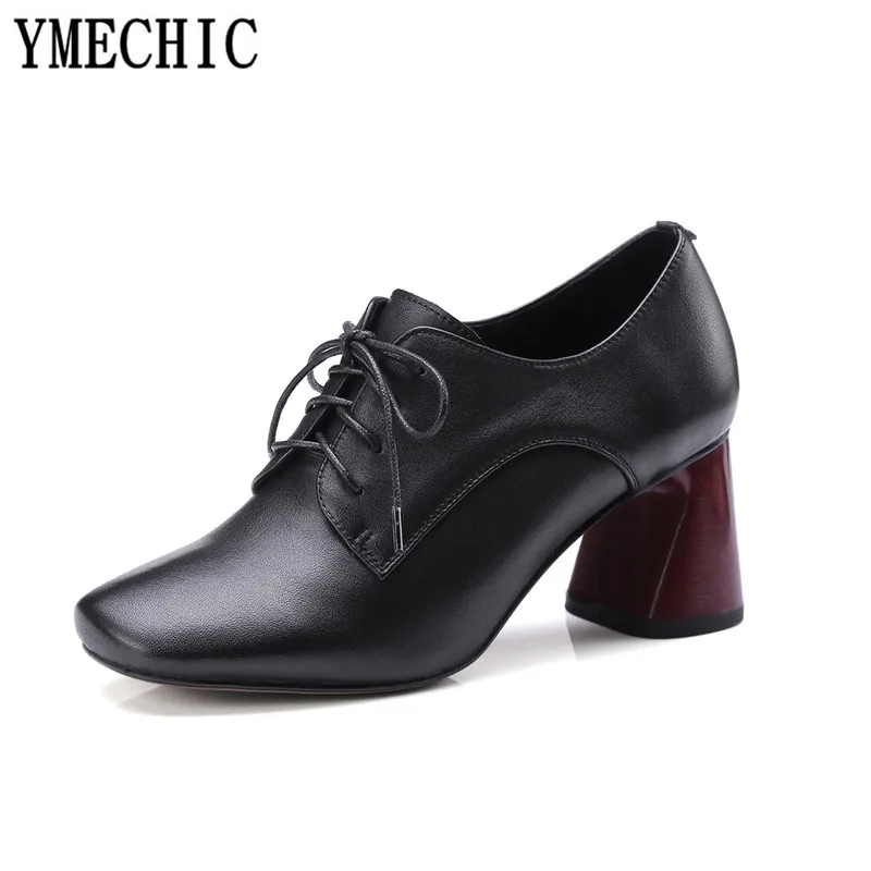 Ymechic Офисные женские туфли модная женская обувь на шнуровке не сужающемся книзу