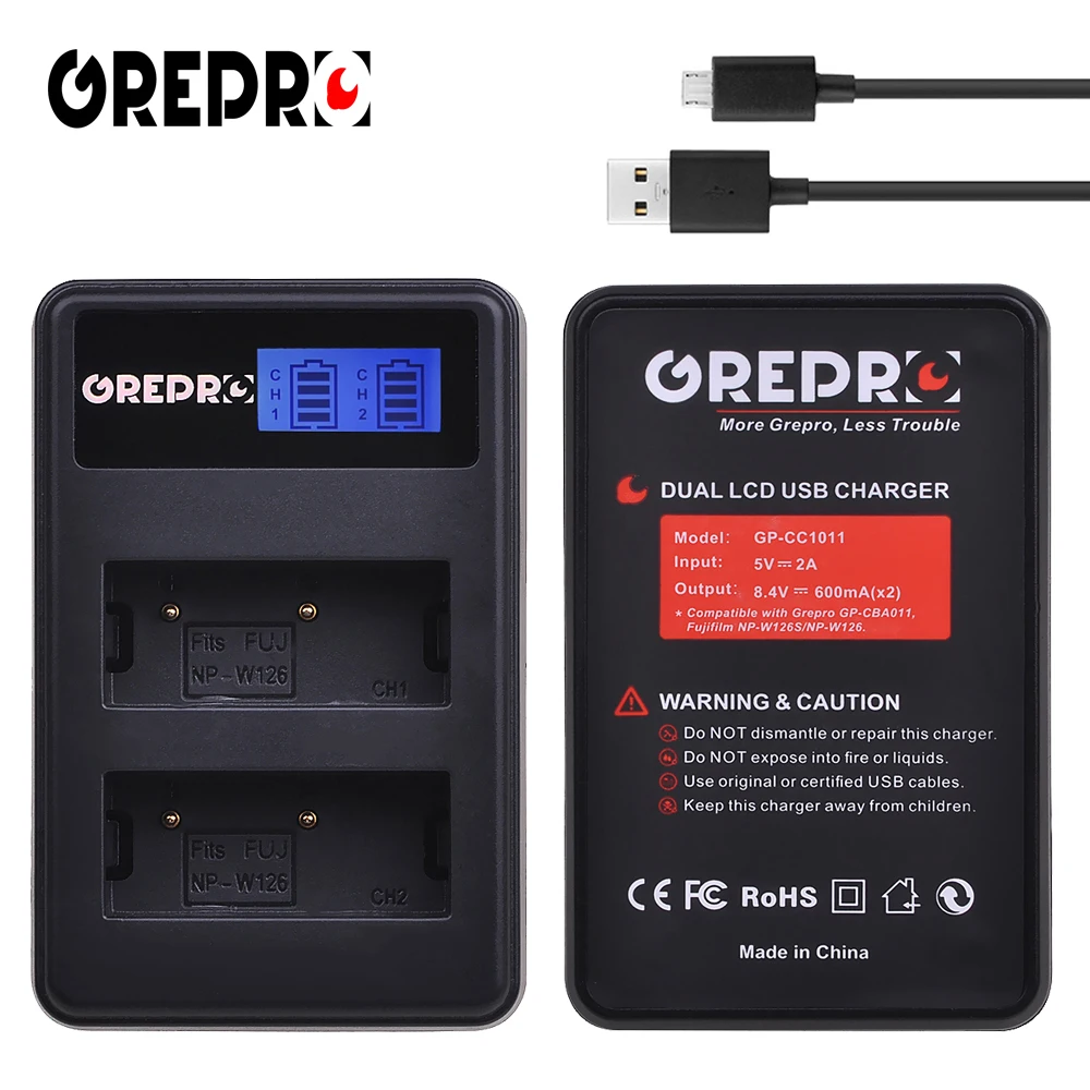 GREPRO 4pcs 1400mAh NP W126 NP-W126 Camera Battery + LCD Charger for Fujifilm Fuji X-Pro1 XPro1 X-T1 XT1,HS33EXR HS30EXR X PRO1