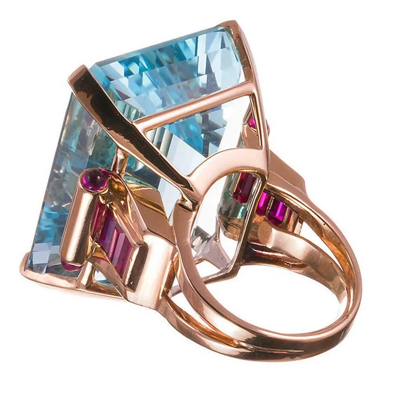 Bamos, кольцо с большим океаническим голубым камнем, AAA, циркониевое кольцо на палец для женщин, розовое золото, заполненное, для свадьбы, помолвки, ювелирные изделия, вечерние аксессуары