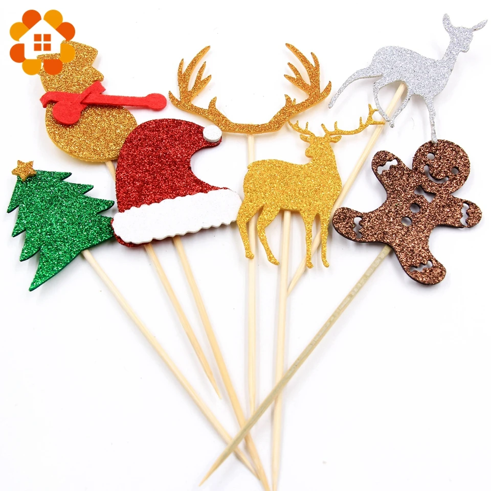 

1set 4 Styles Beautiful Christmas Series Cake Toppers DIY Festival Party Decorations Christmas Dessert Cupcake Decor Supplies