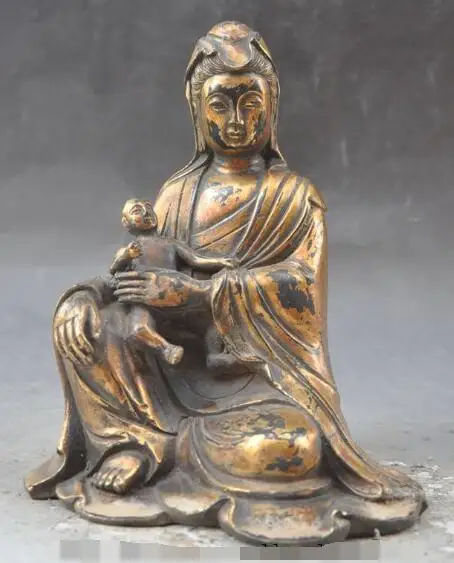 

S6893 8"old chinese buddhism bronze song zi KwanYin GuanYin Bodhisattva Goddess statue D0318