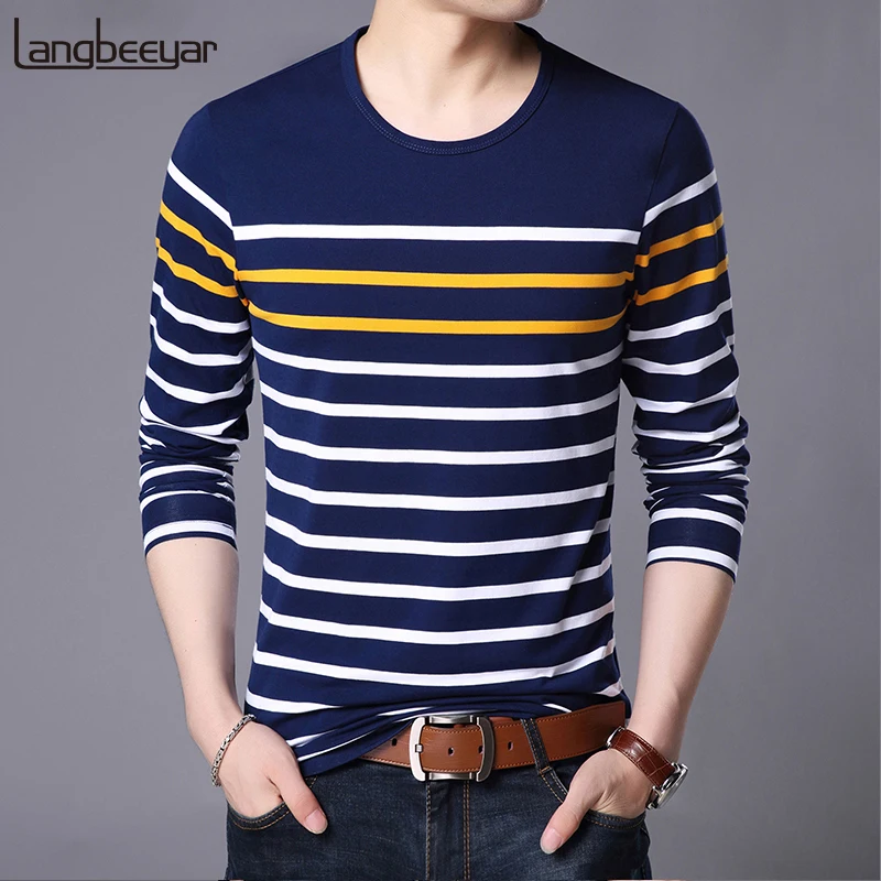 

2019 New Fashion Brand T Shirts Mens Cotton Tops Street Style Long Sleeve Trends High Quality Korean Tshirts Men Clothing