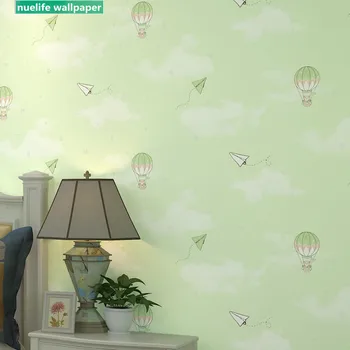 

Cartoon hot air balloon pattern non-woven wallpaper pink girl kids room kindergarten bedroom bedside background wall paper