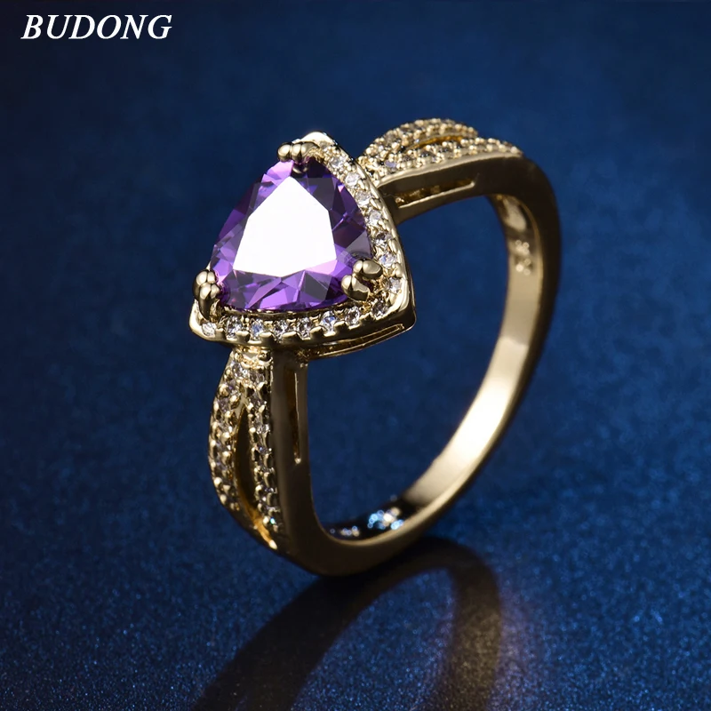 

BUDONG Jewelry Infinity Shimmering Bouquet, White Enamel & Purple CZ Flower Finger Gold Color Rings for Women Wedding Gift XU382