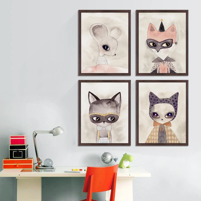 07G-Watercolor-Cartoon-Animal-Thieves-Fly-Mouse-A4-A3-A2-Canvas-Painting-Art-Print-Poster-Picture (3)