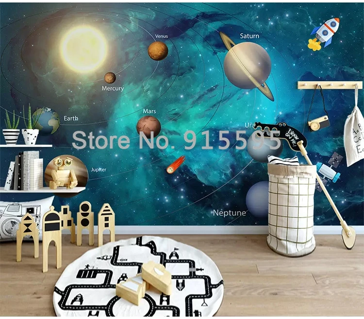 子供のルーム塗装宇宙宇宙ムーン背景カスタム 3d 写真の壁紙ボリュームロマンチックなリビングルームのソファ 3d 壁画 壁紙 Aliexpress