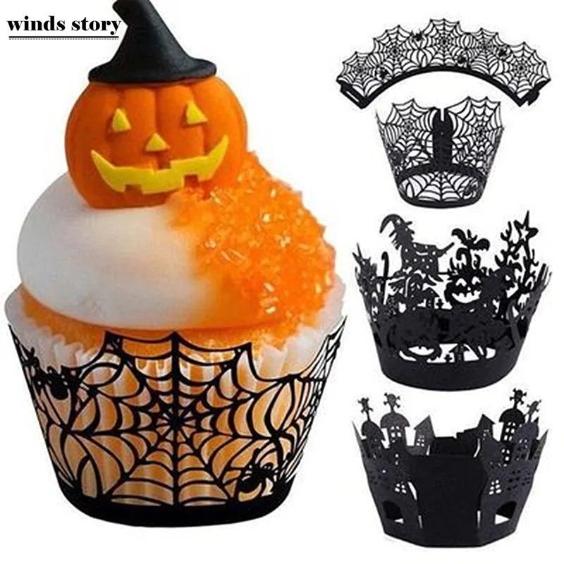 

12pcs Halloween Hollowed Out Paper Cup Cupcake Wrapper Muffin Cupcake Paper Cups Diy Baking Halloween Decoration Party Supplies