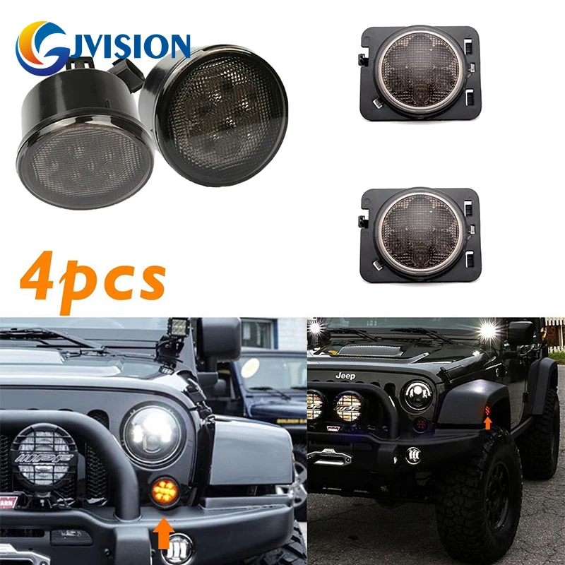 

2PCS Front Fender Flare light and 2PCS Smoke Lens Front Grille LED Turn Signal Light for Jeep Wrangler JK 2007-2017