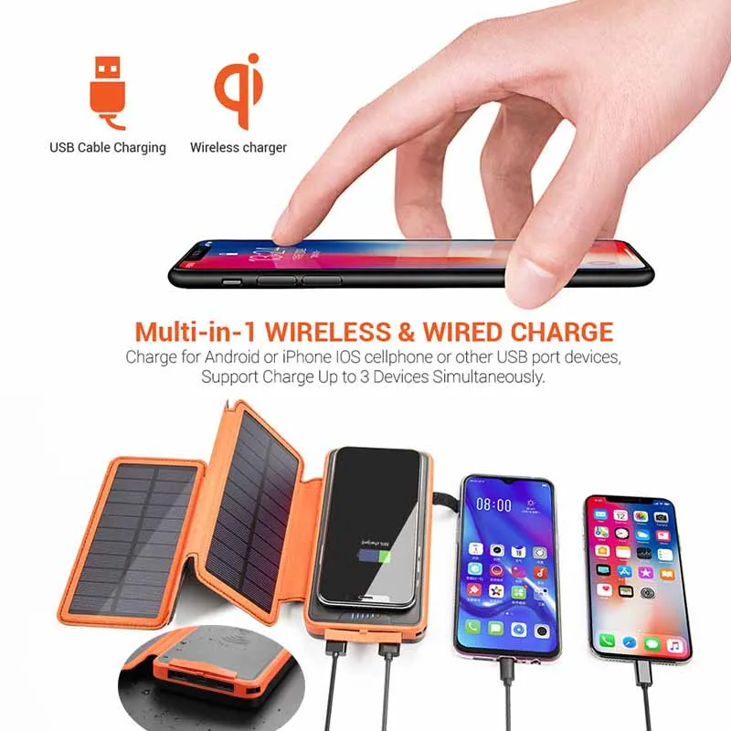 

QI Wireless Charger Power Bank 20000 mAh For Xiao mi 9 Quick Charge 2A PowerBank LED Solar Portable Charger External Battery