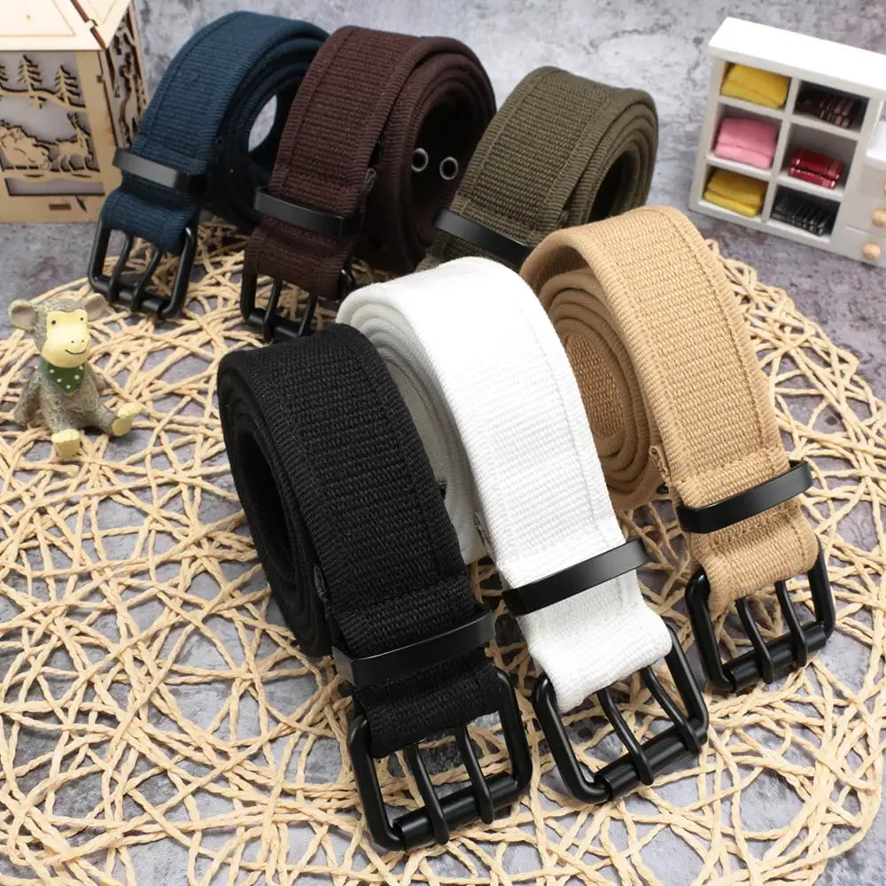Woven Belt Wholesale Canvas Unisex Belt Double Pin Buckle Waistband For