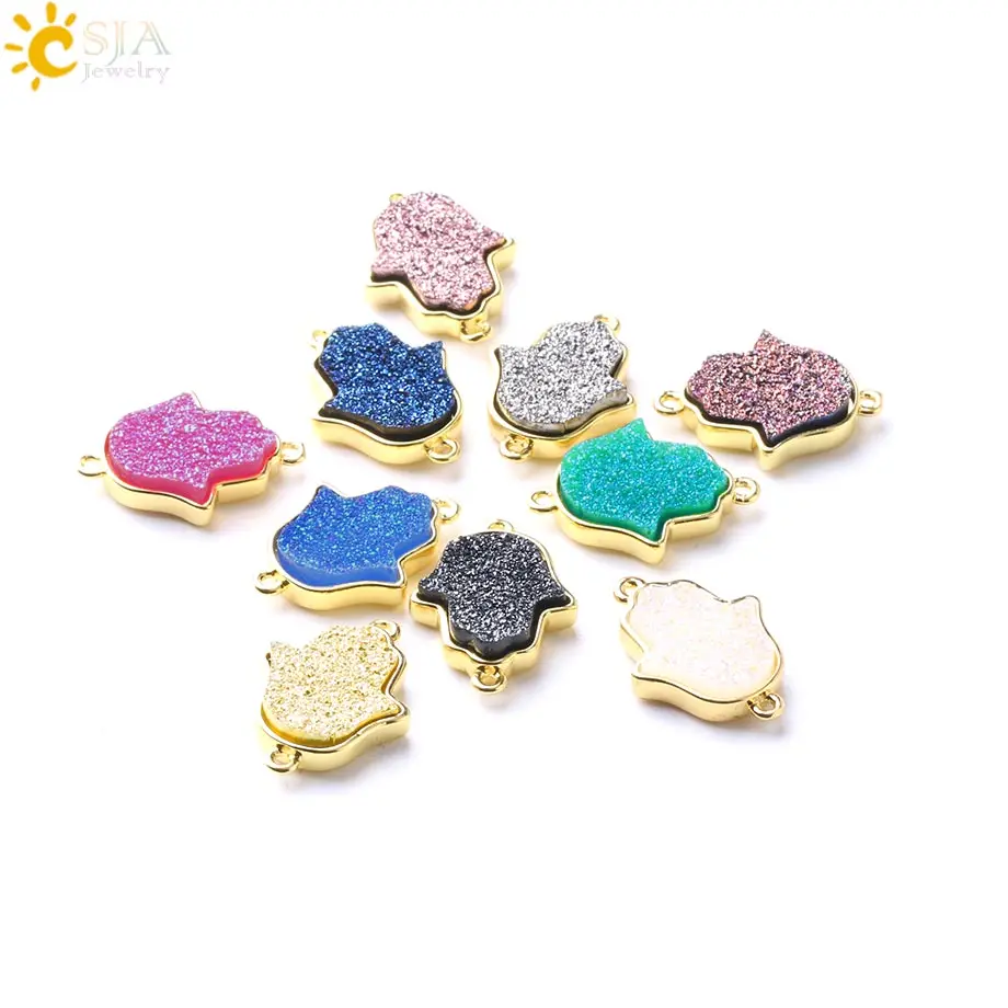 

CSJA Hamsa Hand of Fatima Beads for Women Jewelry Making Natural Crystal Gems Druzy Druse Fit Bracelet Necklace Earring S277