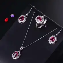 Натуральный Красный Гранат Кольцо Кулон Серьги Украшения из природного драгоценного камня набор 925 серебро модные круглые женские свадебные ожерелья Подарочное кольцо