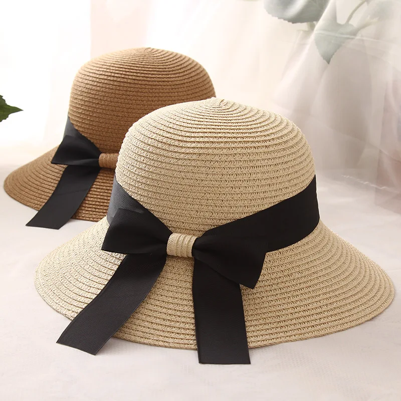 8 шт. /shi39104 классический элегантный стиль бант твердая Соломенная Панама для прогулок пляжная женская шапка