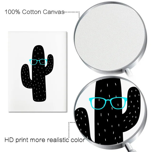 Kawaii Black White Cactus Cartoon Wall Art Canvas Posters Nursery Love Quote Print Nordic Painting Picture Children Room Decor 6