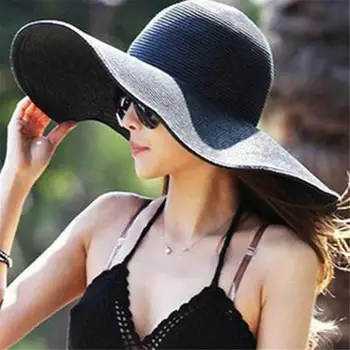 

Sun Hats For Women Floppy Folding Wide Brim Straw Cap Chapeau Ladies Elegant Fashion Solid Color Sunscreen Beach Hats