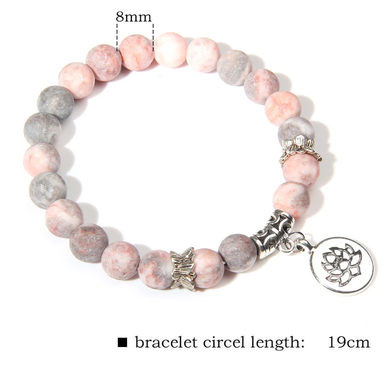 Handmade Natural Stone Lotus Ohm Buddha Beads Bracelet Pink Zebra Stone Lotus Charm Bracelet for Women Men Yoga  Jewelry Gifts