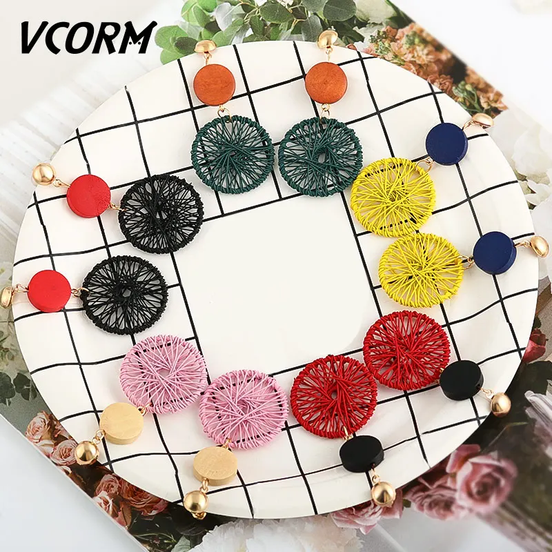 

VCORM Korean Simple Big Gold Round Drop Earrings for Women Statement Luxury Hollow Mesh Dangle Earrings Femme Fashion Jewelry