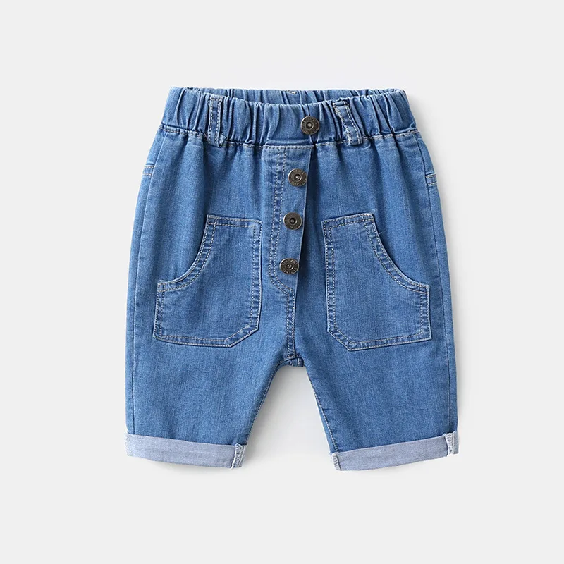 DZIECKO/ джинсовые летние шорты штаны для маленьких мальчиков детские повседневные шорты ковбойские шорты с эластичной резинкой на талии одежда для маленьких мальчиков - Цвет: Синий