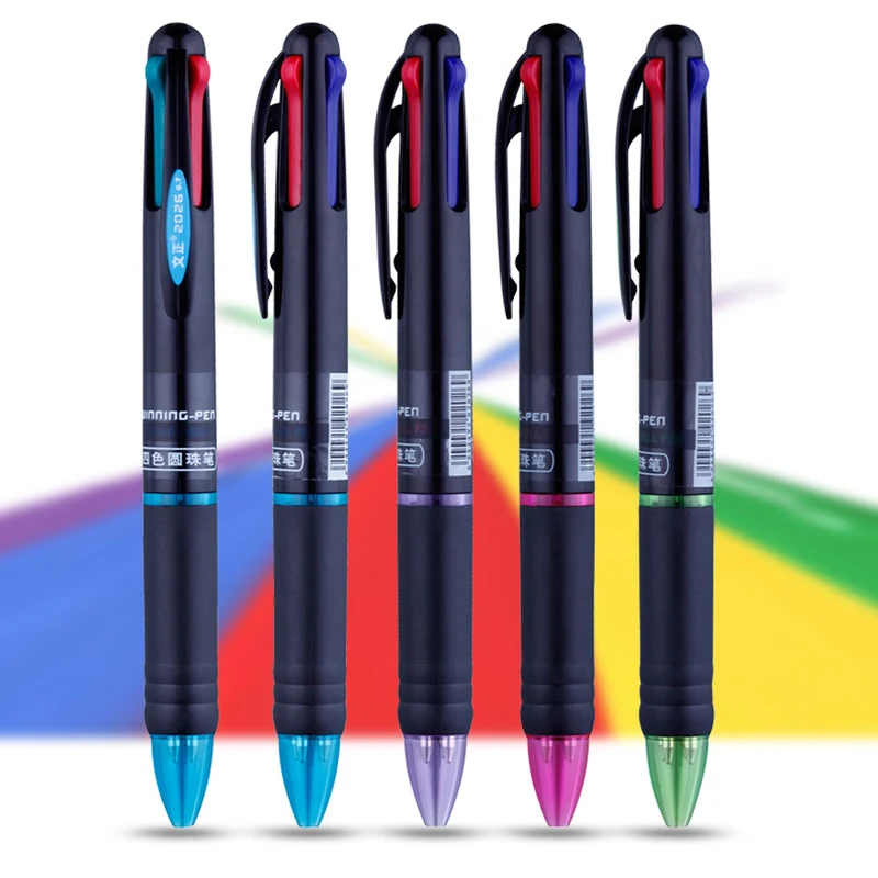 

2 Pieces 4-color Advertising Gift Pen Fine 4-in-1 Multi-function Telescopic Ball Pen Multi-function