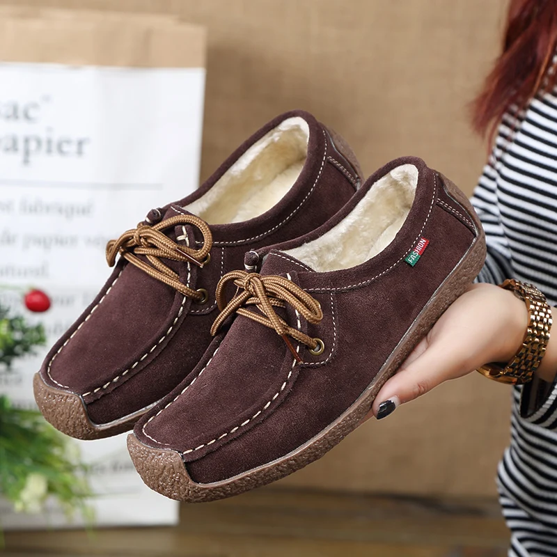 

Flat Bottom Women's Shoes New Fashion Comfortable Casual Home Cotton Shoes Autumn Winter Large Size Leather Ladies Single Shoes