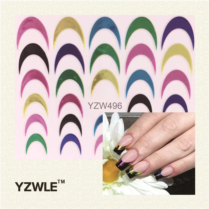 

YWK 1 Sheet Multicolor Nail Art Sticker, Nail Art French Tips Guides Sticker DIY Stencil Manicure Tools