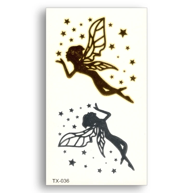 

Angel star Fake tattoo Metallic Gold Sliver Waterproof Temporary Stickers Water Transfer Flash Glitter Body Art for kids