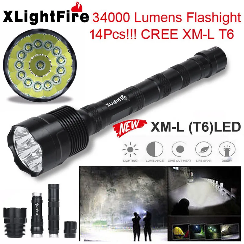XLightFire 34000 люмен 14x CREE XML T6 5 Режим 18650 супер яркий светодиодный фонарик путешествие приключение освещение фонарик#4J20