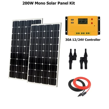 

200W Monocrystalline Solar Panel Plate 18V Solar Charger For Car Battery solar panel Cell Module Kit w/ 30A LCD Solar controller