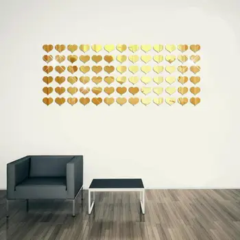 Home Decor 50Pcs 3D Mirror Heart-shap Vinyl Removable Wall Sticker Decal Home Decor Art DIY wall sticker Home Deco mirror AU7