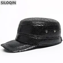 SILOQIN Новые плоские шапки из натуральной кожи с ушками зимние теплые армейские Кепки из овчины для мужчин и женщин Регулируемый размер зимне наушники шапка