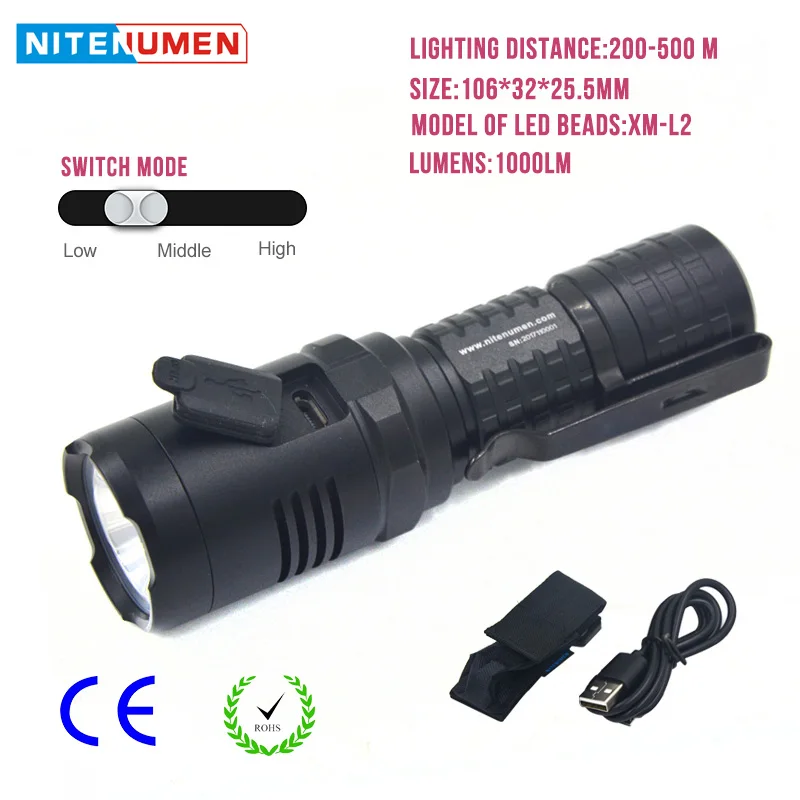 

Portable USB LED Flashlight Mini Rechargeable LED Torch Pocket Tactical Flash Light For Bike Camping Hunting White Lighting