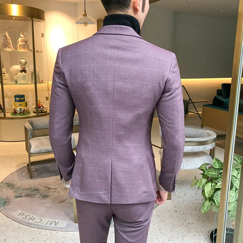 Size 5XL Men Plaid Suits Tuxedo 2019 High-end Business Wedding Party Dress Mens Suits Jacket with Vest and Pants