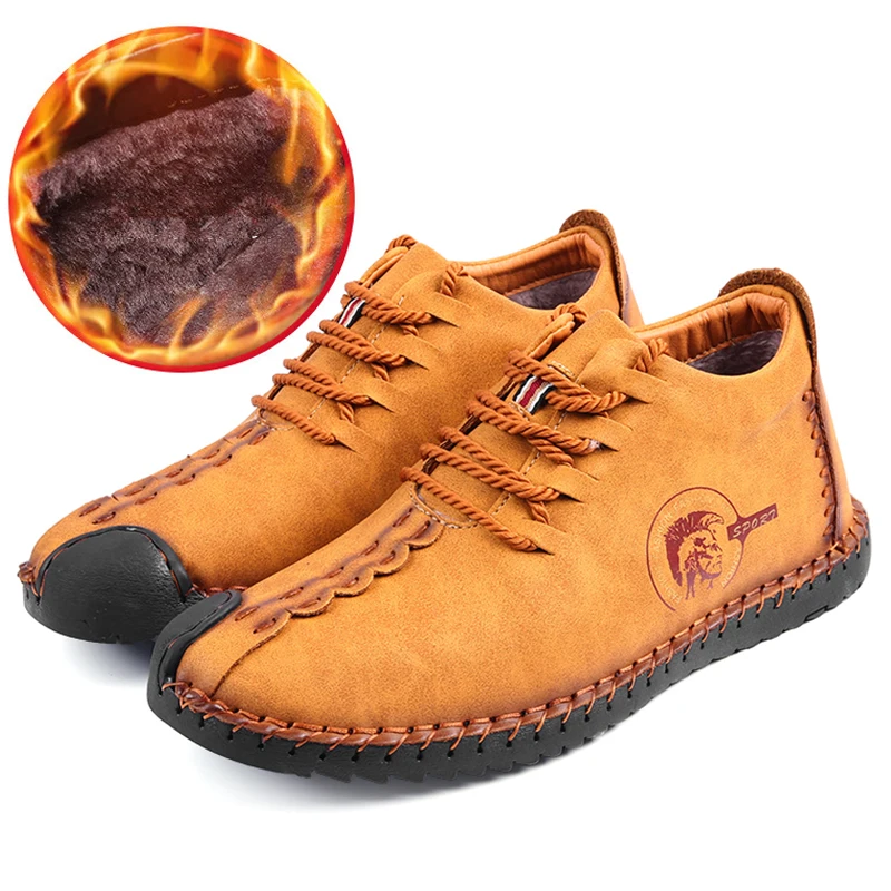 

2018 Running Men Winter Men Boots Warm Plush Fur Sneakers Split Leather Brand Outdoor Sport Shoes Comfortable Running Shoes