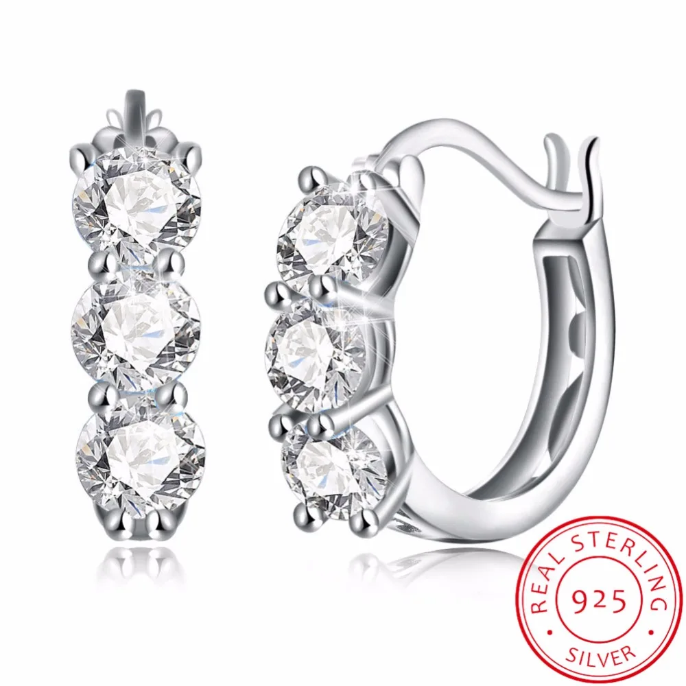 

LEKANI 925 Sterling Silver Fine Jewelry Round Huggie Creole Hoop Earrings Made with Crystals From Swarovski For Woman Gift