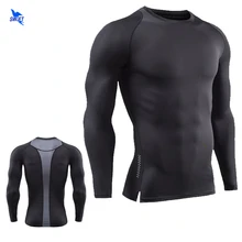 Фитнес Бодибилдинг эластичная ткань компрессионная рубашка мужская сетчатая Лоскутная Беговая Футболка реглан с длинным рукавом быстросохнущая спортивная одежда