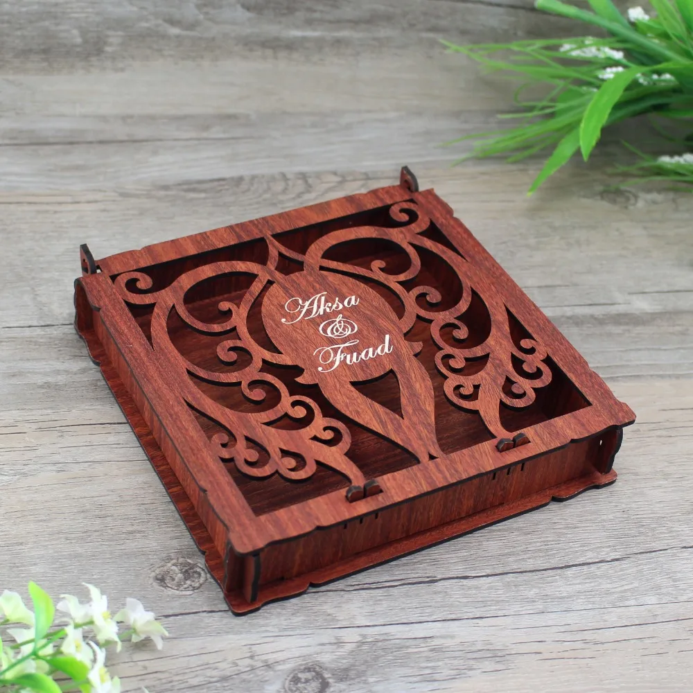  100 Piece Elegant Invitation Card BoxCustomized Wooden Wedding Invitation Box Handmade Greeting Car - 32971889340