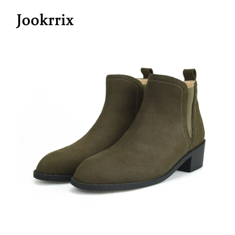 

Jookrrix Autumn Fashion Retro Chelsea Boots Flock Brown Shoes Women Black Ankle Boot Pu Leather Brand Warm Silp On Flats Boots