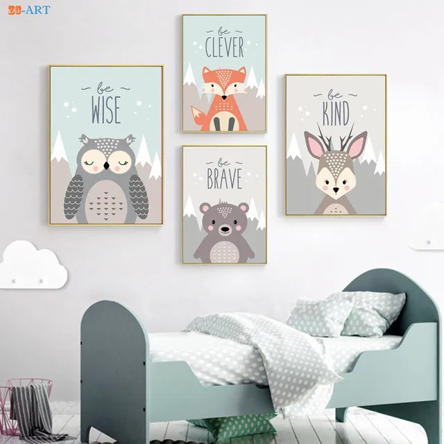 Woodland Nursery Prints Wall Art Animals Canvas Painting Woodland Nursery Prints Wall Art Animals Canvas Painting Kid Bedroom Fox Bear Owl Deer