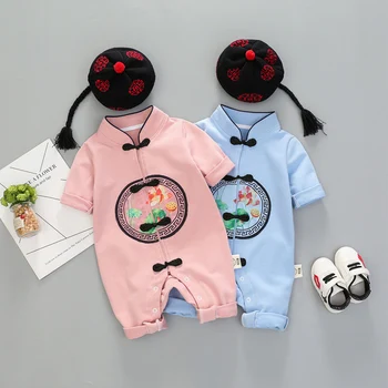

fall newborn baby girls boy clothes Chinese style jumpsuit hats sets infant babies clothing set outerwear coveralls rompers suit