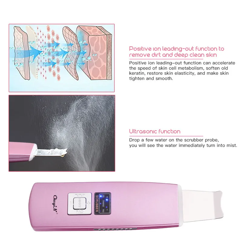 Purificador da Pele Cuidados com a Pele Ckeyin Ultra-sônico Rosto Massageador Máquina Facial Removedor Poros Limpador Clareamento Levantamento Beleza Dispositivo 47 18 Powered Dispositivos De Limpeza Facial