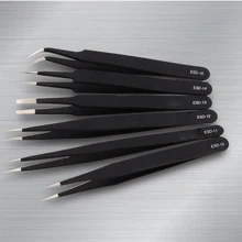 Hot Selling 1pcs Safe Black Tweezers Anti-static Stainless Steel Electronic Components Tweezers Resists Corrosion Repair Necessa