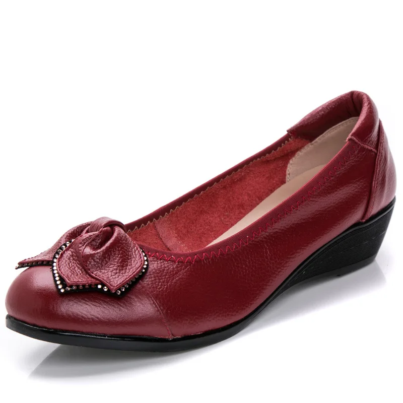 6 цветов, лоферы размера плюс(34-43), удобная женская обувь из натуральной кожи на плоской подошве Женская Повседневная рабочая обувь для медсестры женская обувь на плоской подошве, b979 - Цвет: Красный