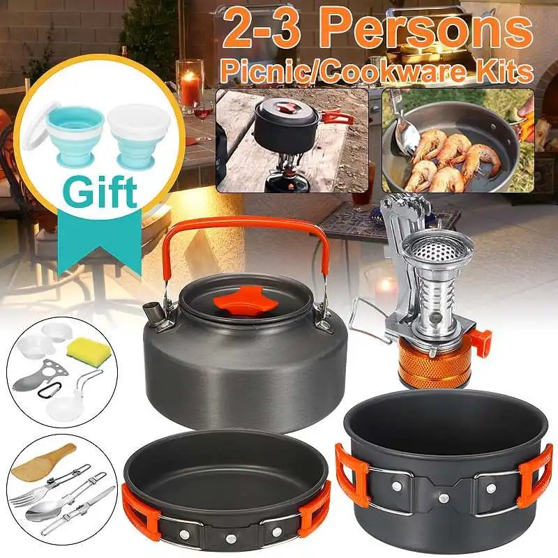 

Portable Outdoor Cookware Set Camping Tableware Cooking Set Travel Tableware Cutlery Utensils Hiking Picnic Set For 2-3 People