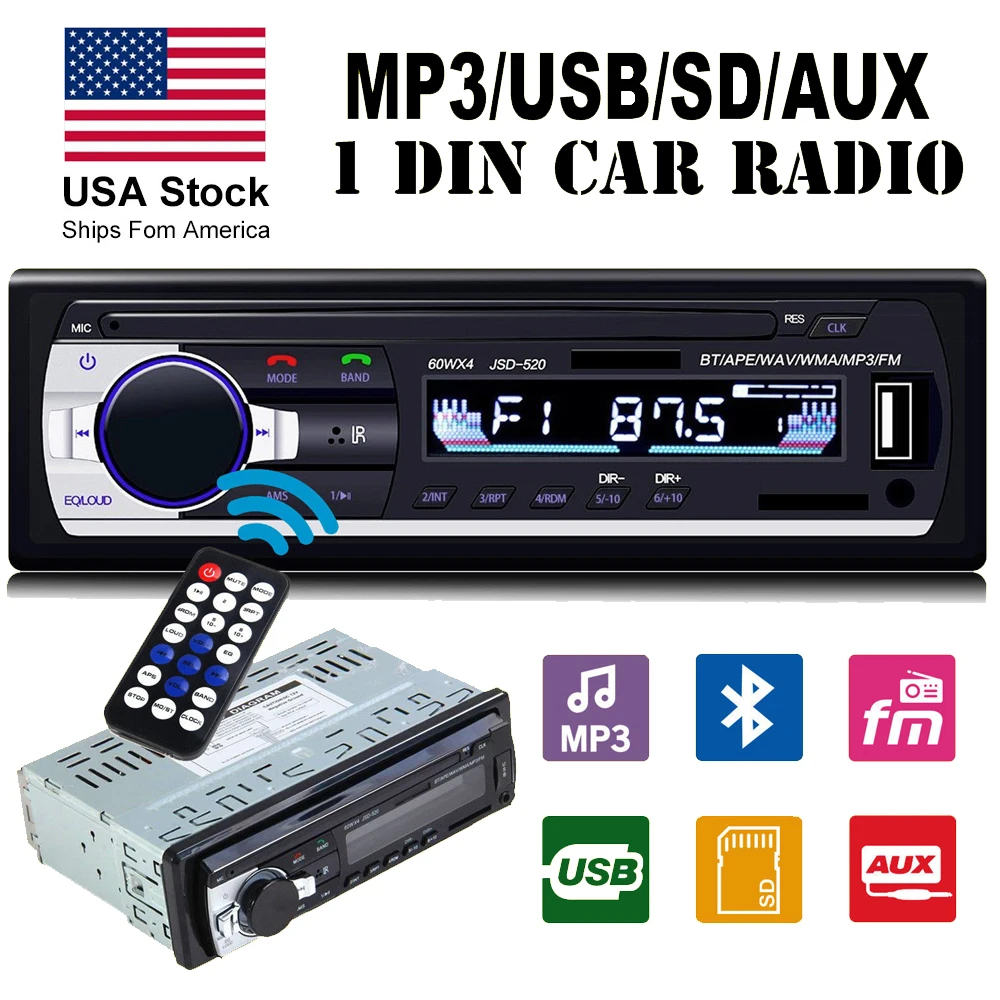 Bluetooth стерео аудио в тире FM MP3 авто радио плеер с AUX IN SD USB DC 12 В MMC WMA FLAC 1din