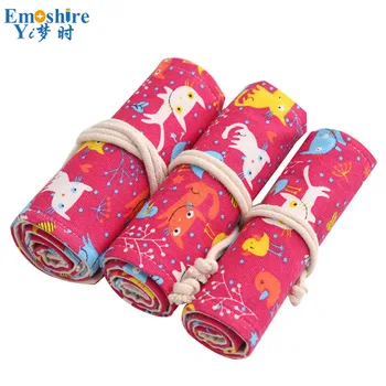 

New Cute Cat Canvas Student Painting Pen Curtain Large Capacity Art Stationery Storage Pen Bag Wall Tied Rope Pencil Case B295