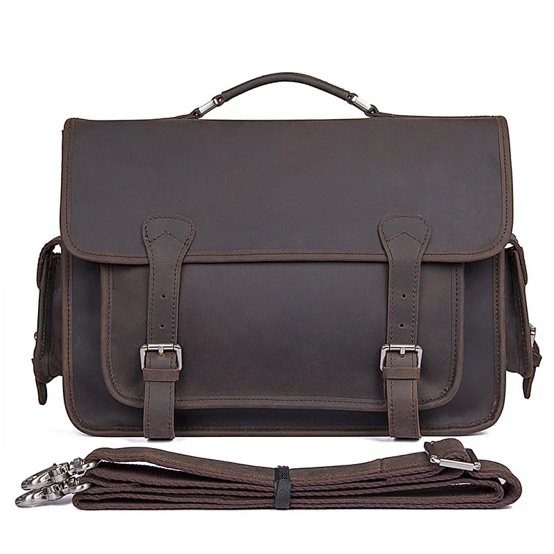 

Retro exquisite luxury quality new 2017 mad horse leather dark brown handbag head layer leather bag briefcase free shippin
